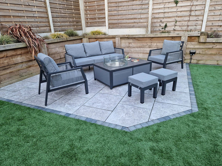 Boxley Outdoor Garden Grey Sofa, 2 Chairs & Gas Fire Pit Table Powder Coat
