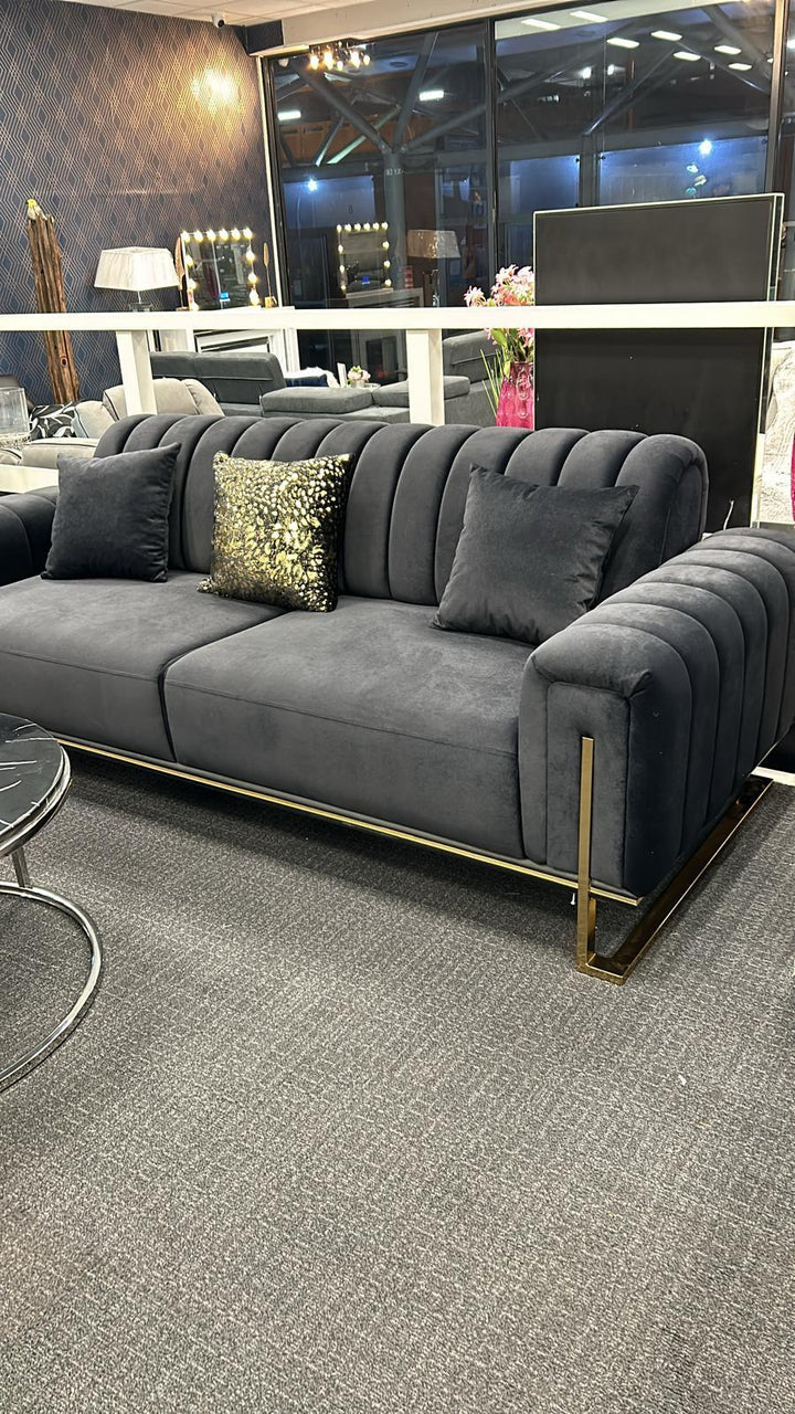 Bellisio Luxury Black & Gold 3+2 Velvet Sofa