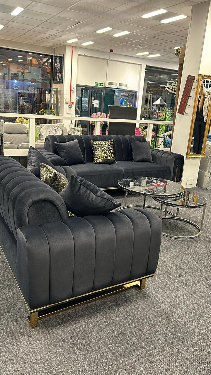 Bellisio Luxury Black & Gold 3+2 Velvet Sofa
