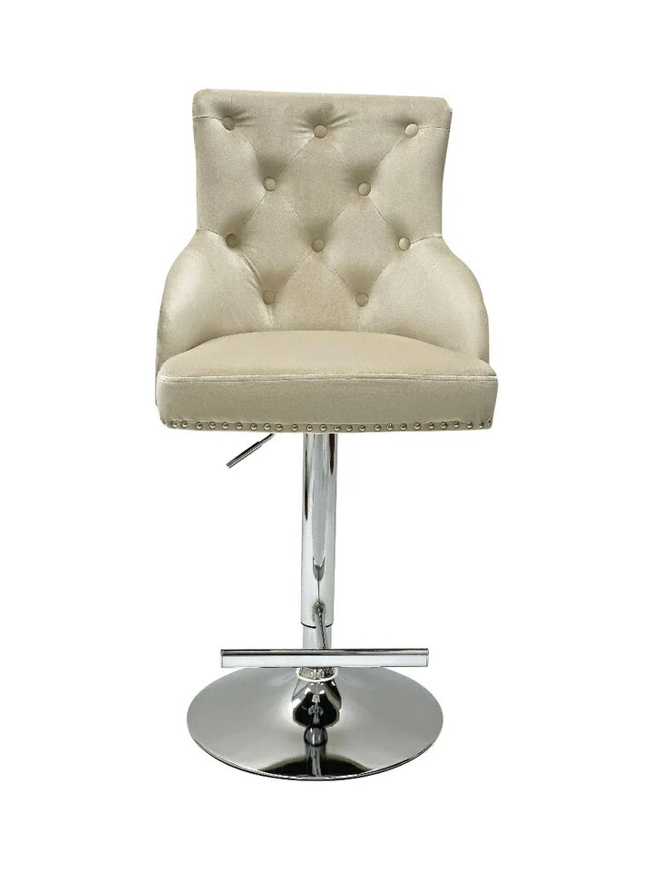 Dakota, Cream French Velvet, Quilted Back Bar Stool