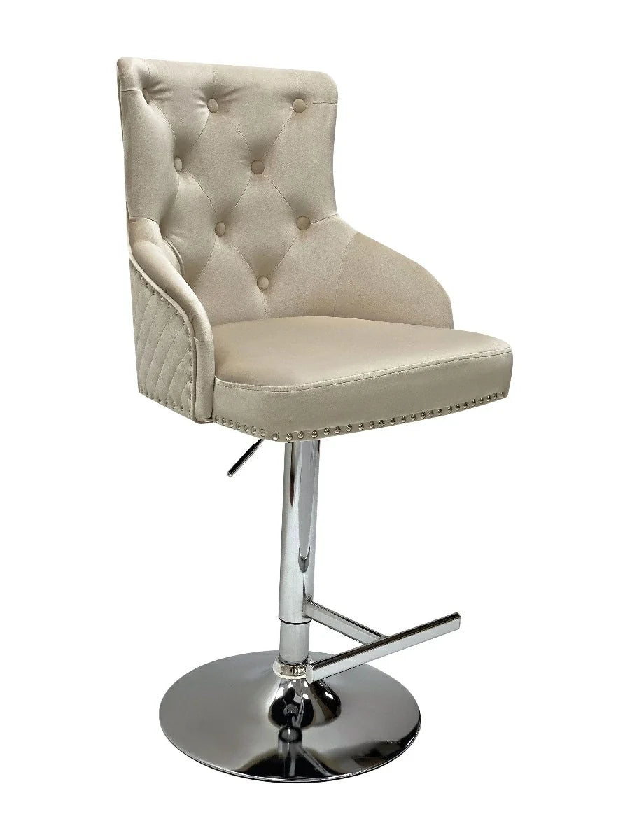 Dakota, Cream French Velvet, Quilted Back Bar Stool