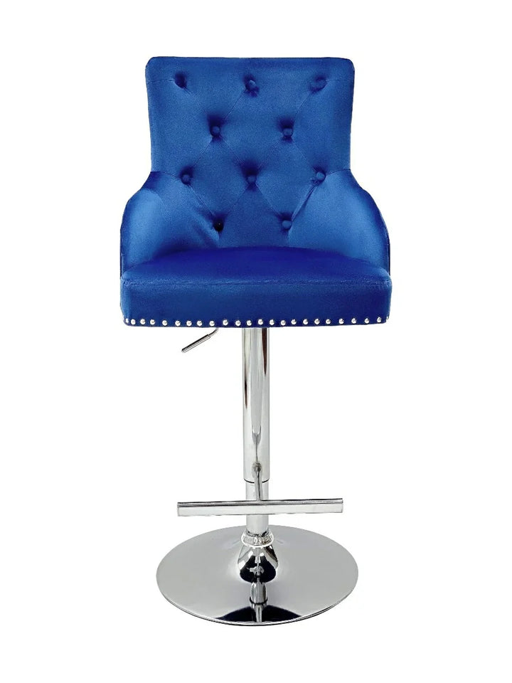 Dakota, Blue French Velvet, Quilted Back Bar Stool