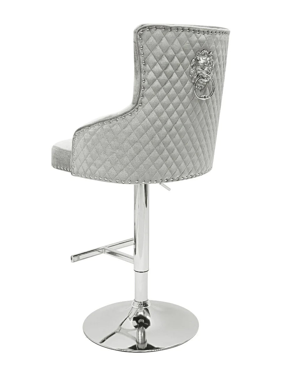 Dakota, Shimmer Grey French Velvet, Quilted Back Bar Stool