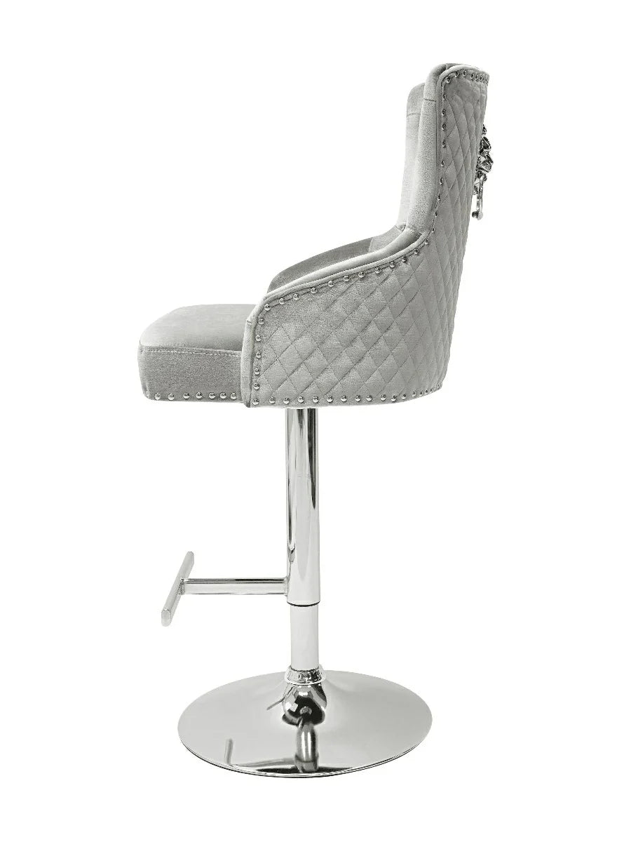 Dakota, Shimmer Grey French Velvet, Quilted Back Bar Stool