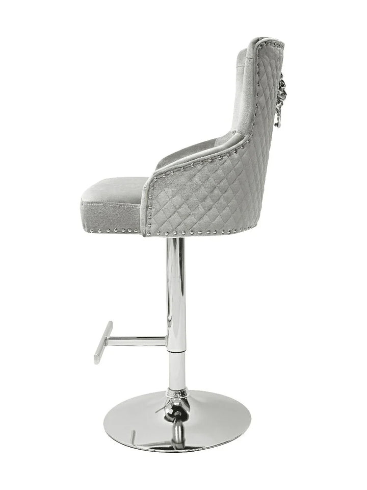 Dakota, Shimmer Grey French Velvet, Quilted Back Bar Stool