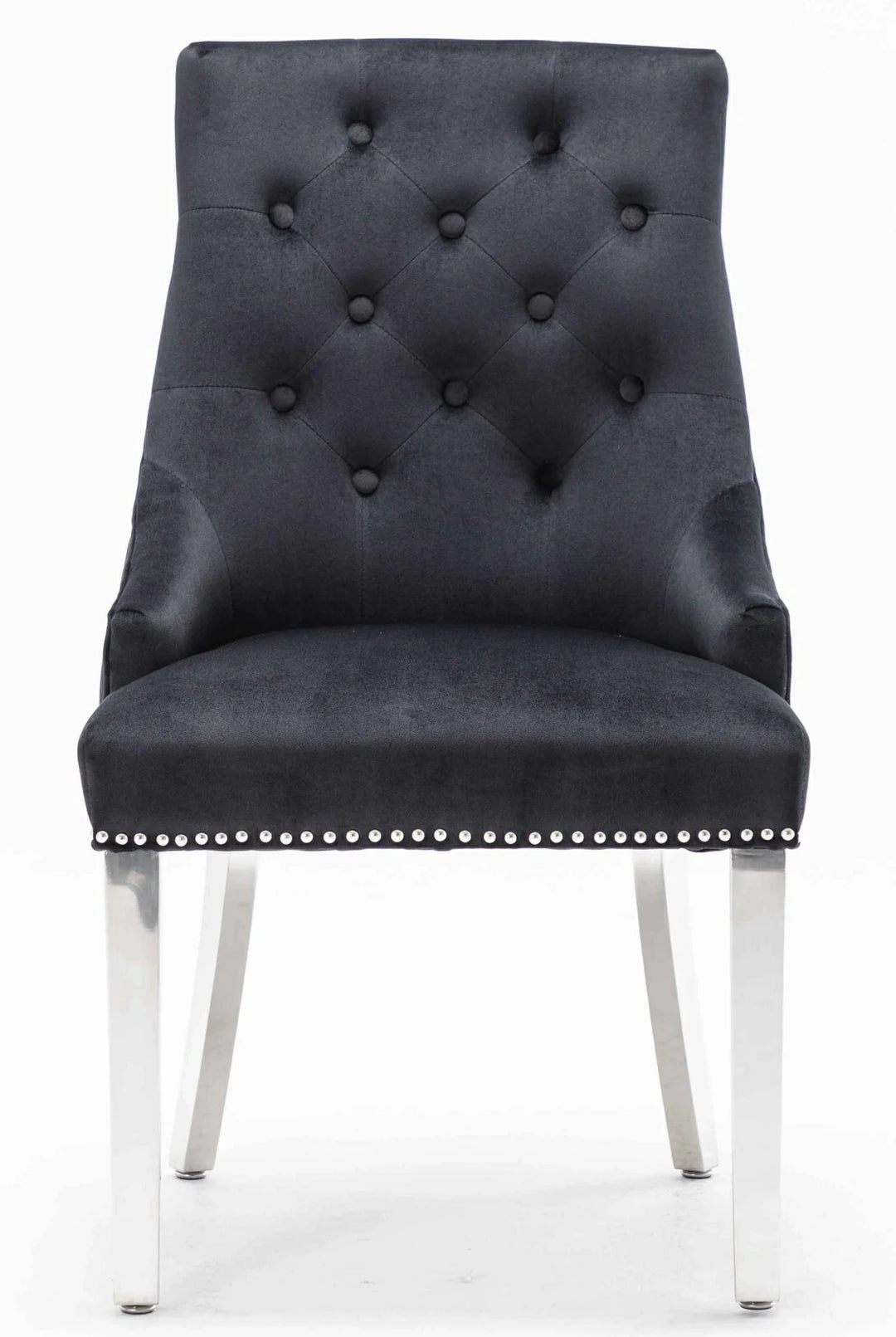 Knightsbridge Black French Velvet Knocker Back Dining Chair With Chrome Legs-Esme Furnishings