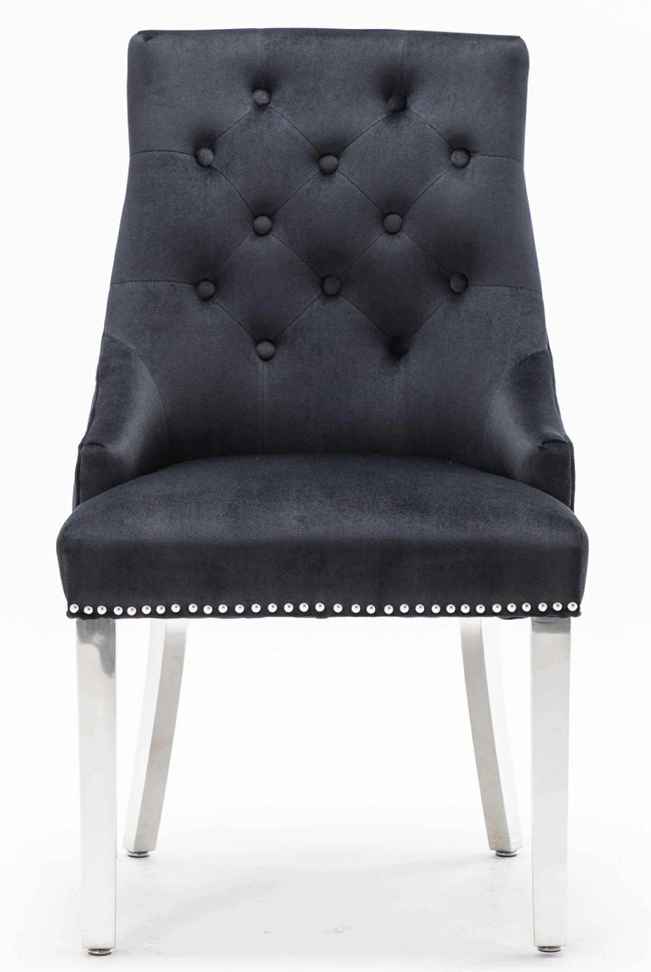 Knightsbridge Black French Velvet Knocker Back Dining Chair With Chrome Legs-Esme Furnishings