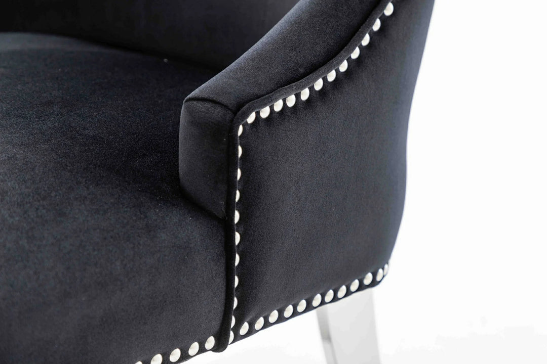 Knightsbridge Black French Velvet Knocker Back Dining Chair With Chrome Legs-Esme Furnishings