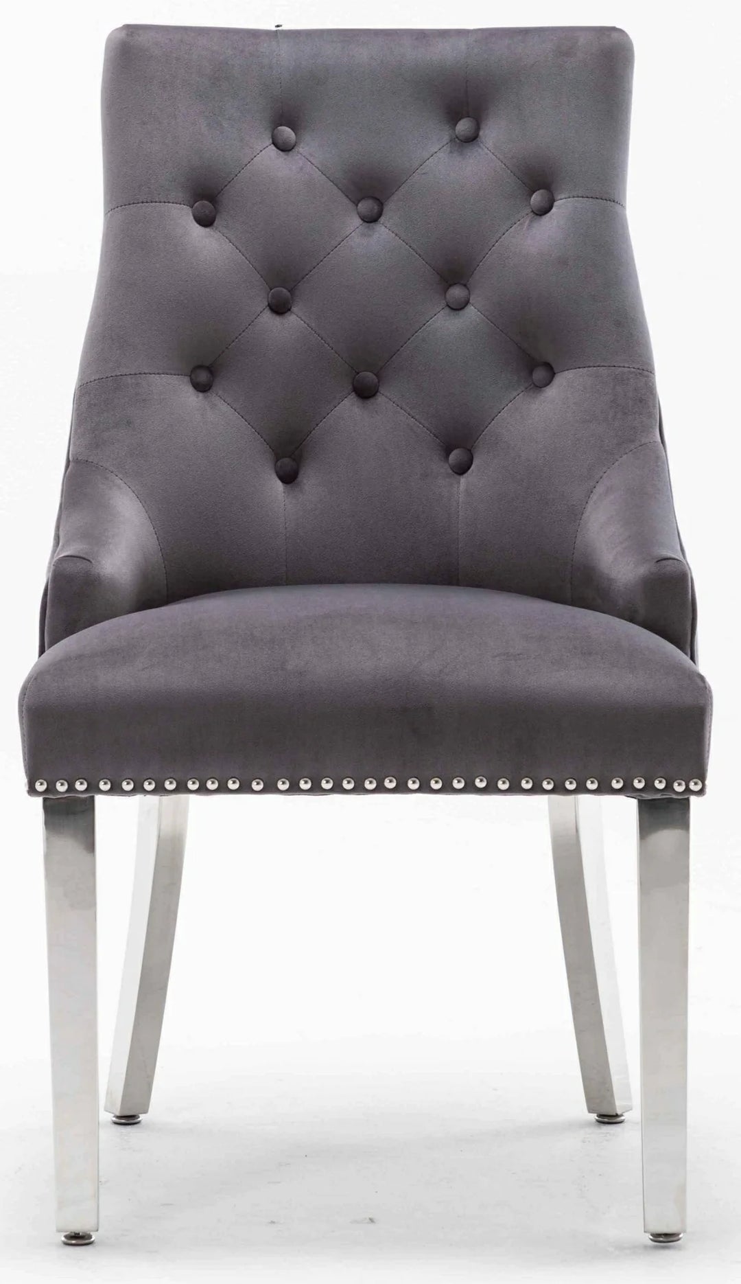 Knightsbridge Dark Grey French Velvet Knocker Back Dining Chair With Chrome Legs-Esme Furnishings