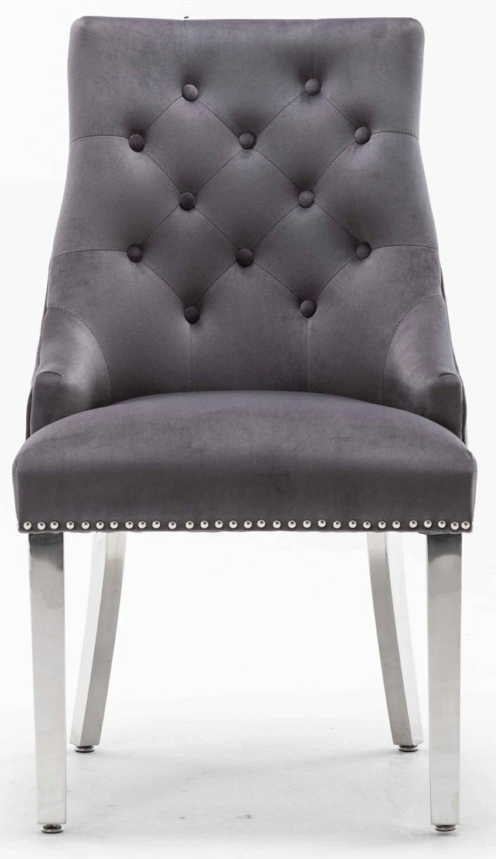 Knightsbridge Dark Grey French Velvet Knocker Back Dining Chair With Chrome Legs-Esme Furnishings