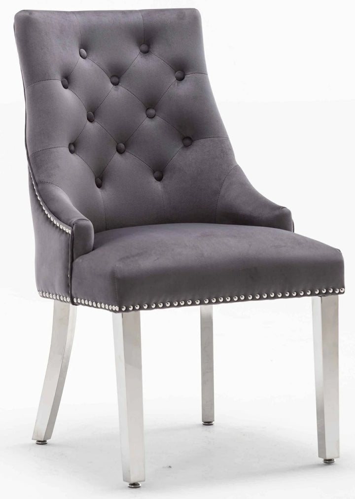 Knightsbridge Dark Grey French Velvet Knocker Back Dining Chair With Chrome Legs-Esme Furnishings