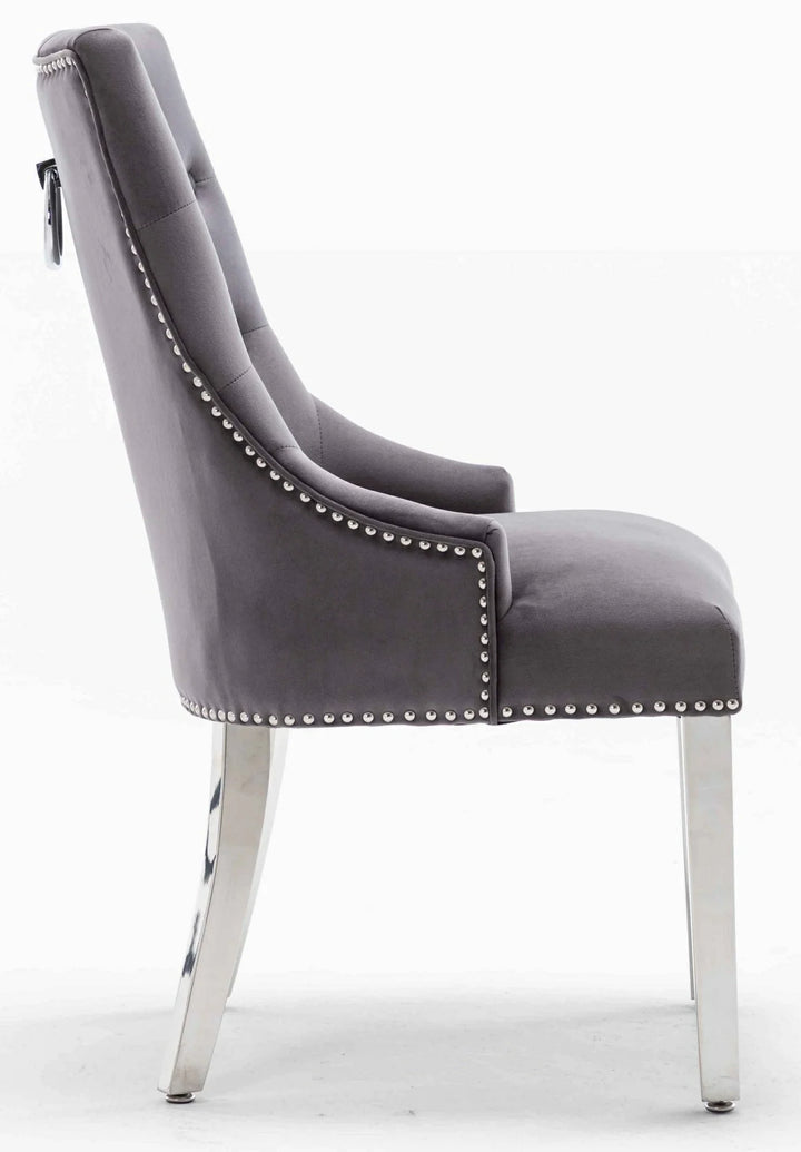 Knightsbridge Dark Grey French Velvet Knocker Back Dining Chair With Chrome Legs-Esme Furnishings