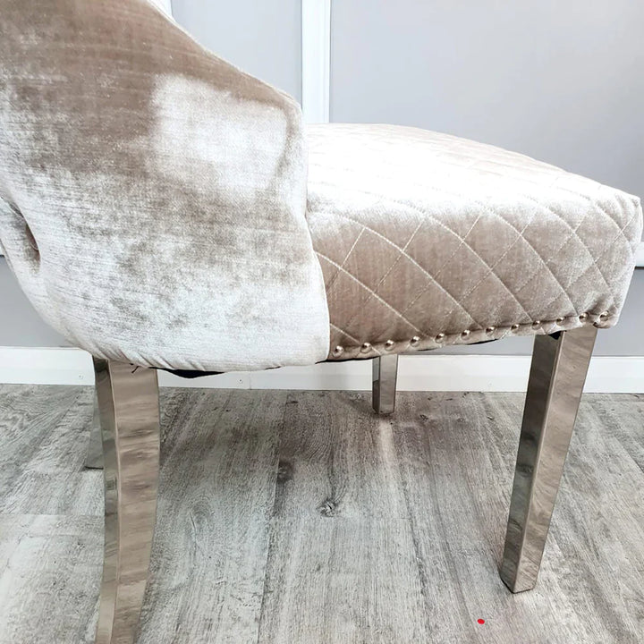 Arianna Cream Marble 180CM Dining Table + Valente Champagne Lion Velvet Chairs