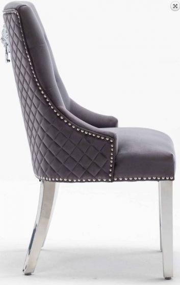 Louis 130cm Grey Marble Round Dining Table + Dark Grey Lion Knocker Chairs-Esme Furnishings