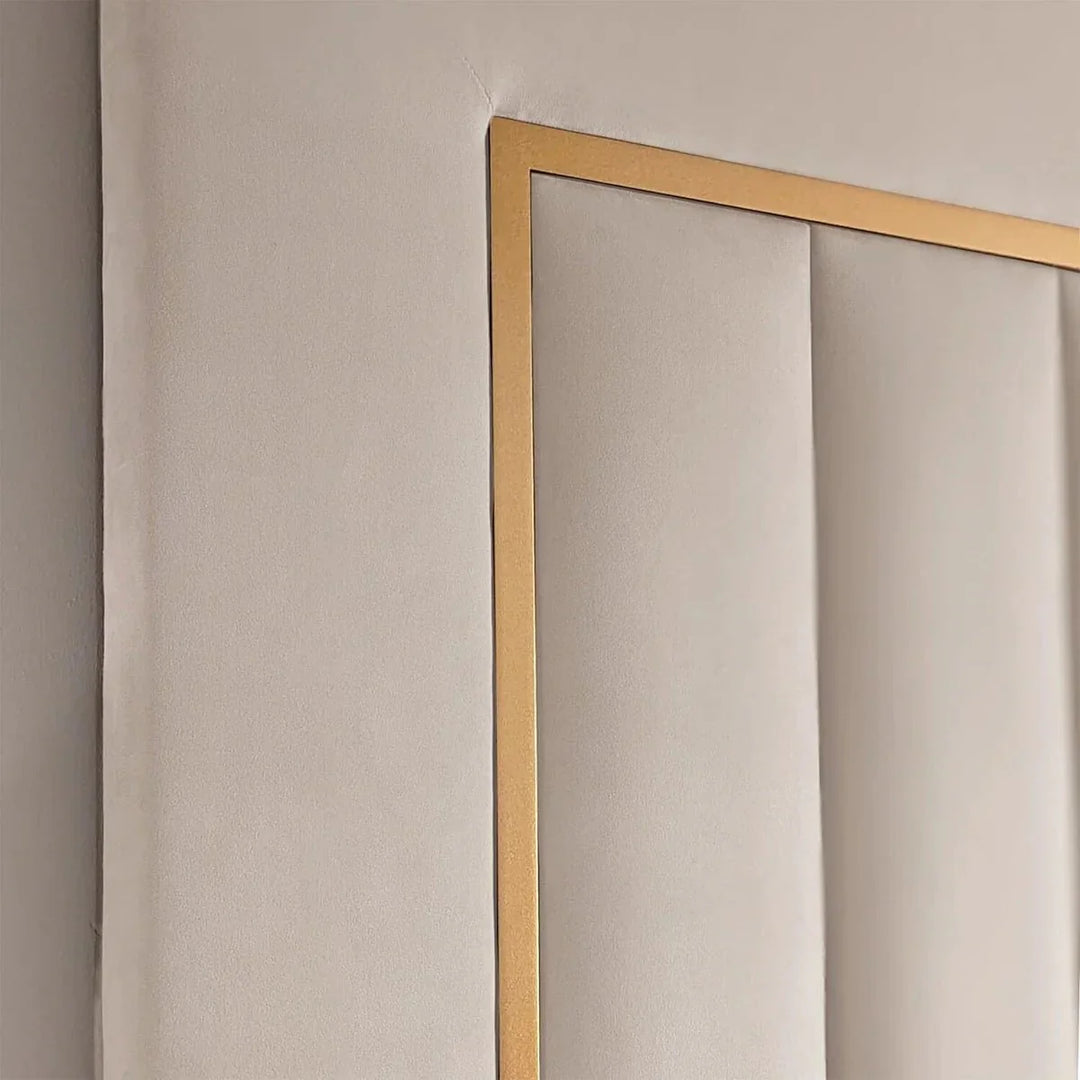 Como Cream Gold Trim Channelled Luxury Panel Bed & Base - Esme Furnishings