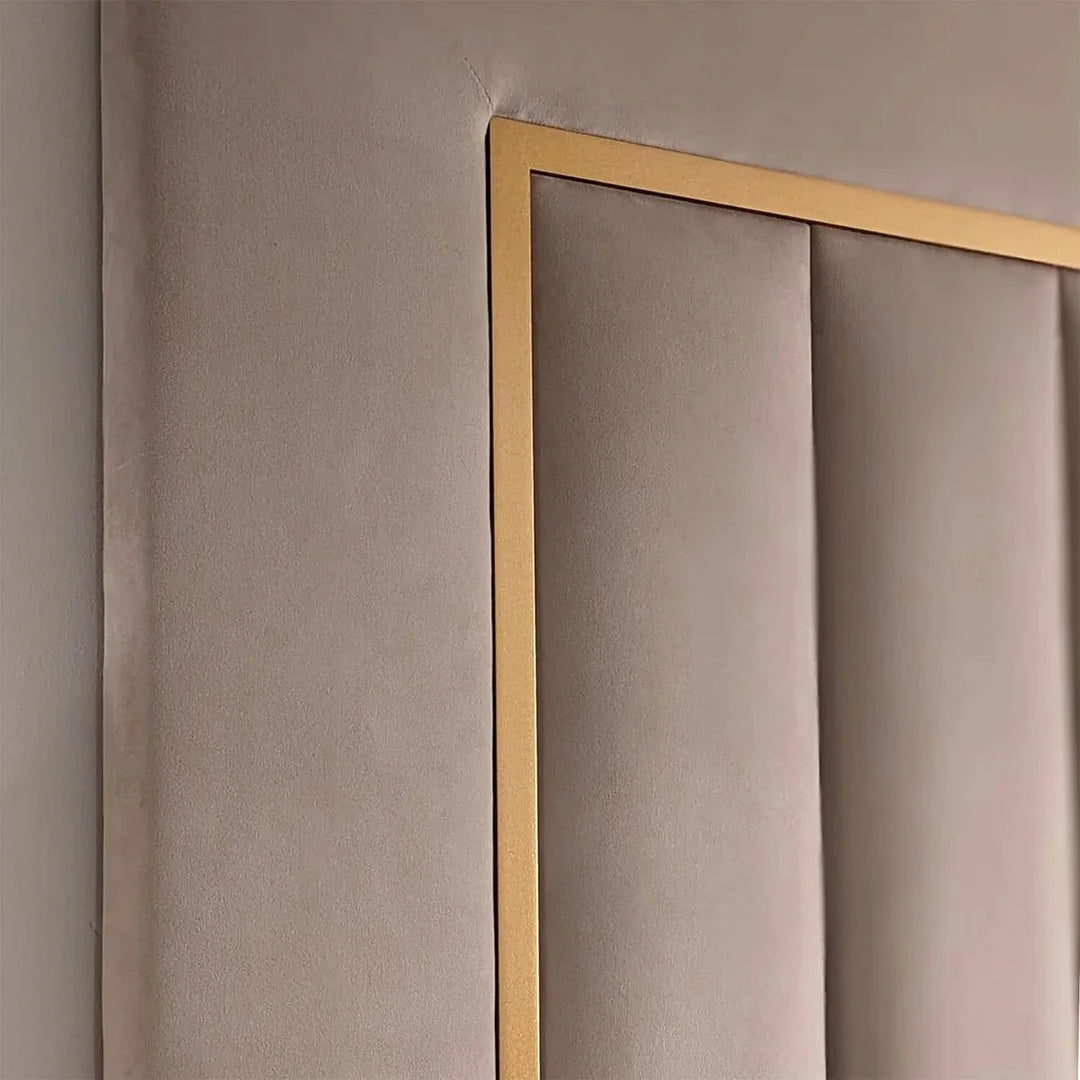 Como Cream Gold Trim Channelled Luxury Panel Bed & Base - Esme Furnishings
