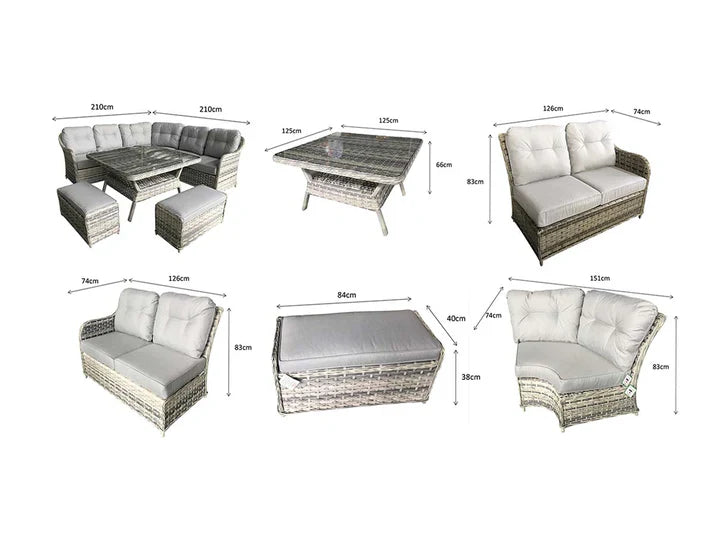 Como Garden Rattan Large Corner Sofa Dining Set in Silver Grey