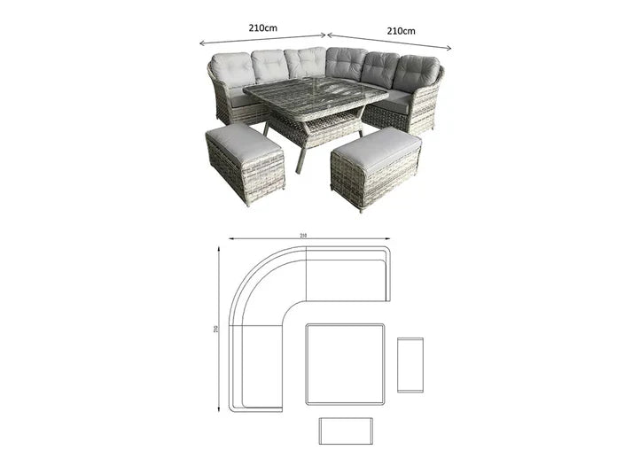 Como Garden Rattan Large Corner Sofa Dining Set in Silver Grey