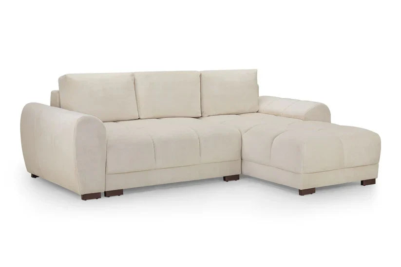 Zara Cream Plush Velvet Universal Corner Sofabed with Storage