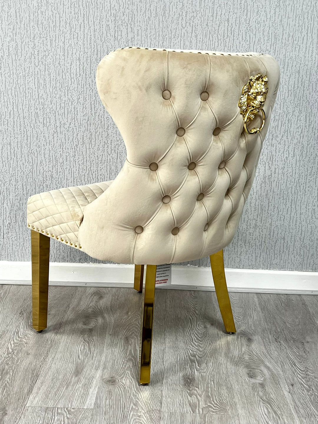 Valentino Gold Lion Knocker Plush Velvet Button Back Dining Chair Gold Legs - 2 Colours