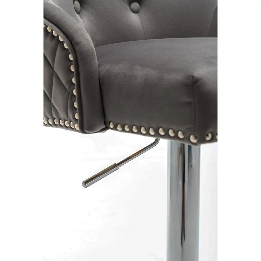 Portland, Dark Grey French Velvet, Ring Knocker Quilted Back Bar Stool-Esme Furnishings