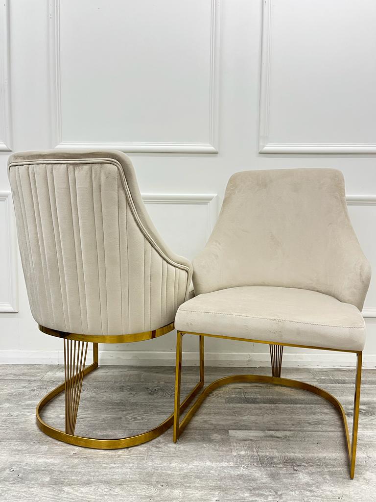 Mayfair 180CM Gold Marble Dining Table With Carlton Gold Velvet Dining Chairs