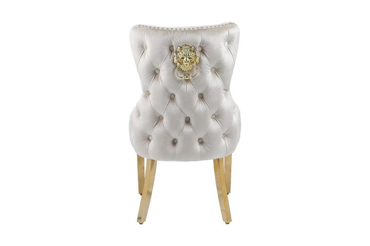 Victoria Gold Lion Knocker Quilted Tufted Plush Velvet Dining Chair Gold Legs - 3 Colours