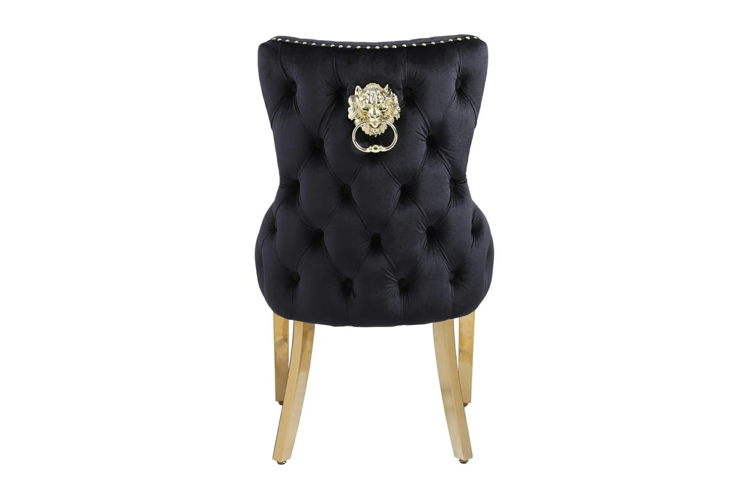 Victoria Gold Lion Knocker Quilted Tufted Plush Velvet Dining Chair Gold Legs - 3 Colours