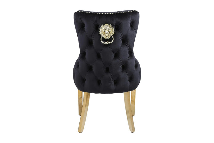 Victoria Gold Lion Knocker Quilted Tufted Plush Velvet Dining Chair Gold Legs - 3 Colours