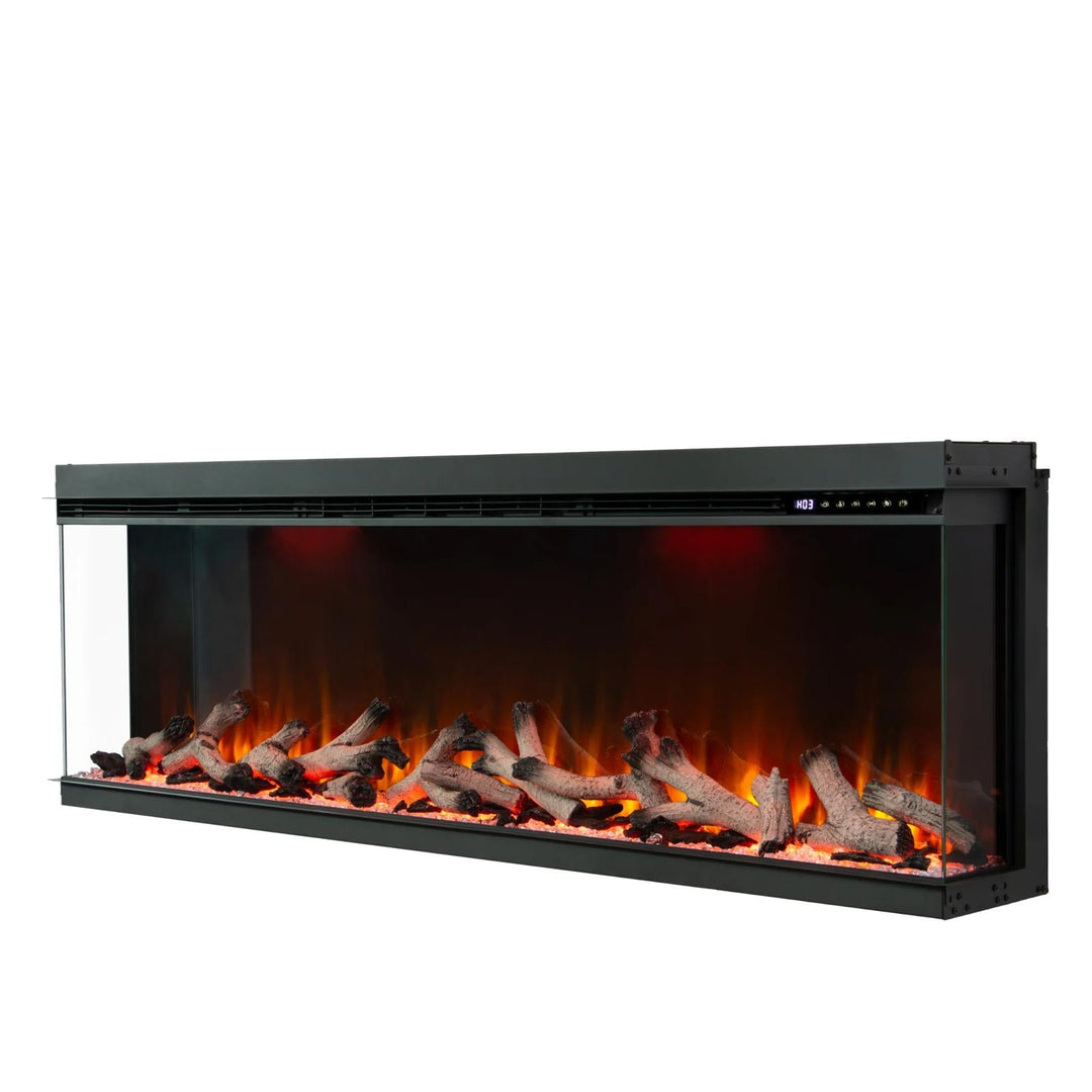 Maison 72 Inch 2025 Panoramic Smart Alexa Media Wall Fire 3 Sided Glass LED WiFi Electric UHD Fireplace