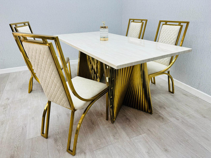 Ravello Cream & Gold Marble 180cm Dining Table Only