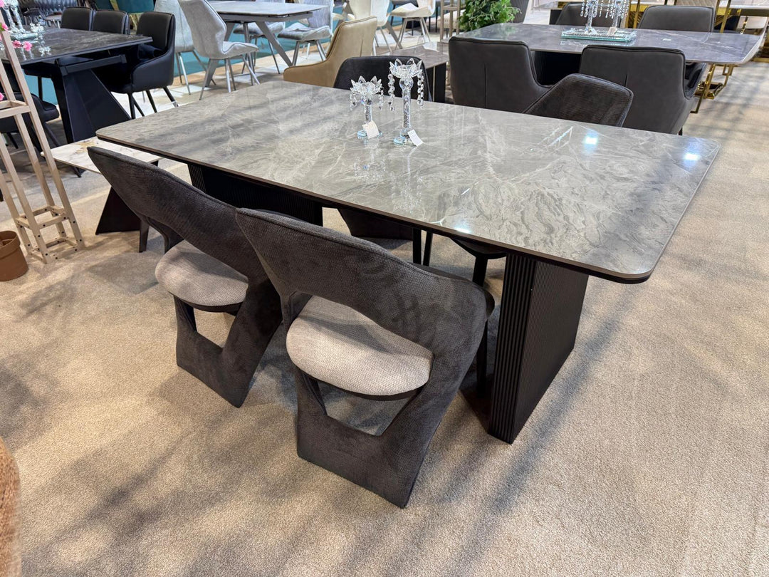 Melbourne 180cm Grey Ribbed Ceramic Marble Dining Table