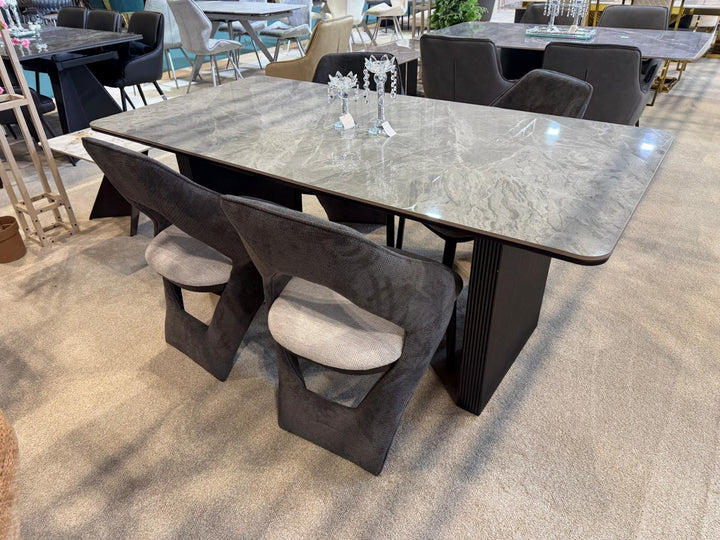 Melbourne 180cm Grey Ribbed Ceramic Marble Dining Table