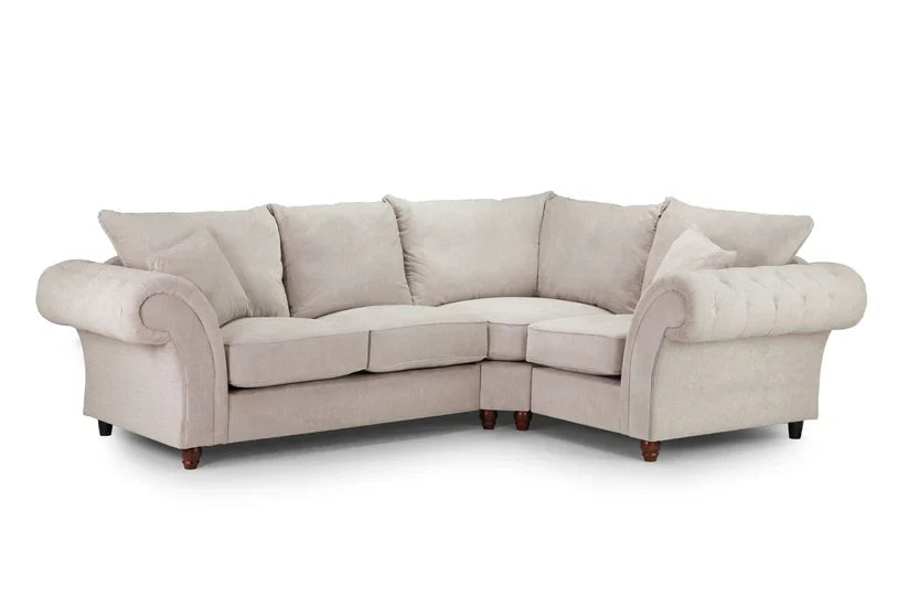 Chesterfield Stone Fullback Right Hand Facing Corner Sofa Stone Velvet