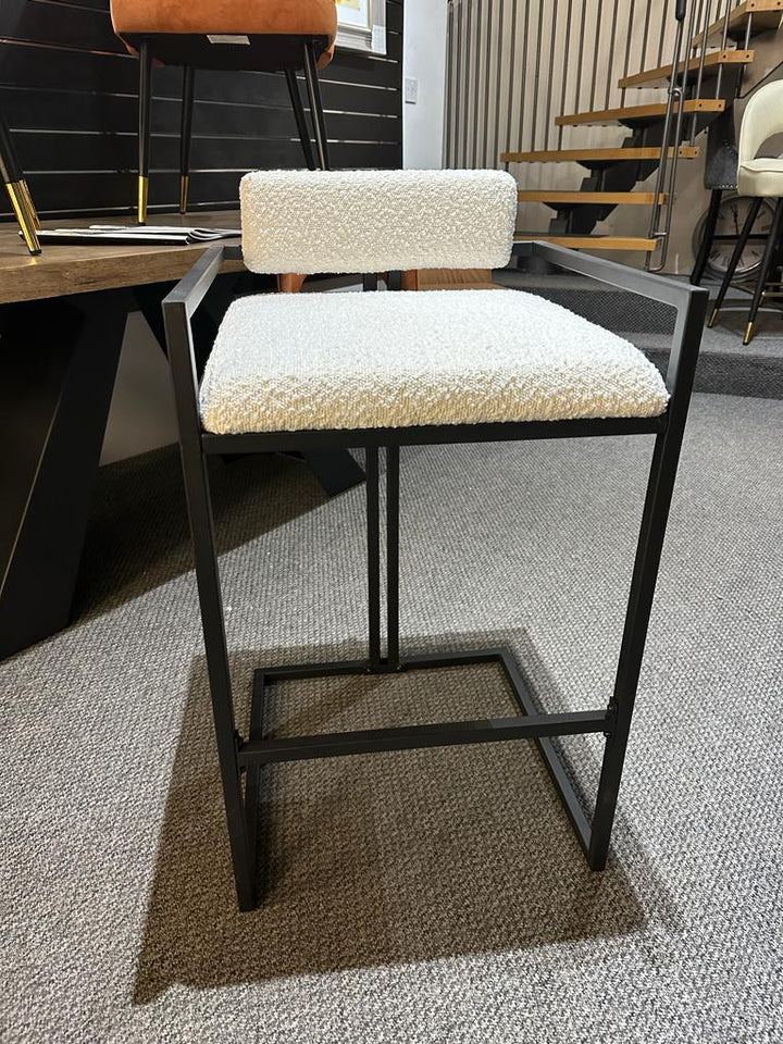 Regent Ivory White Boucle Premium Fabric Bar Stool