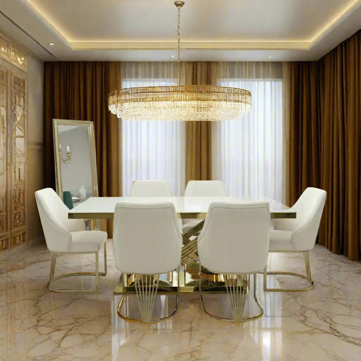 Elina 180cm Gold Dining Table With Carlton Velvet Gold Chairs