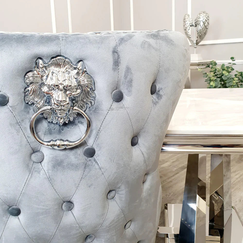 Chelsea 130cm Marble Round Dining Table + Valente Lion Button Chairs