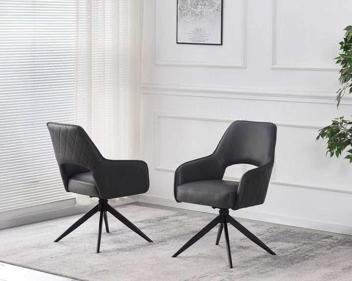 Enrica PU Leather Swivel Dining Chairs With Black Metal Base - Pairs - 2 Colours
