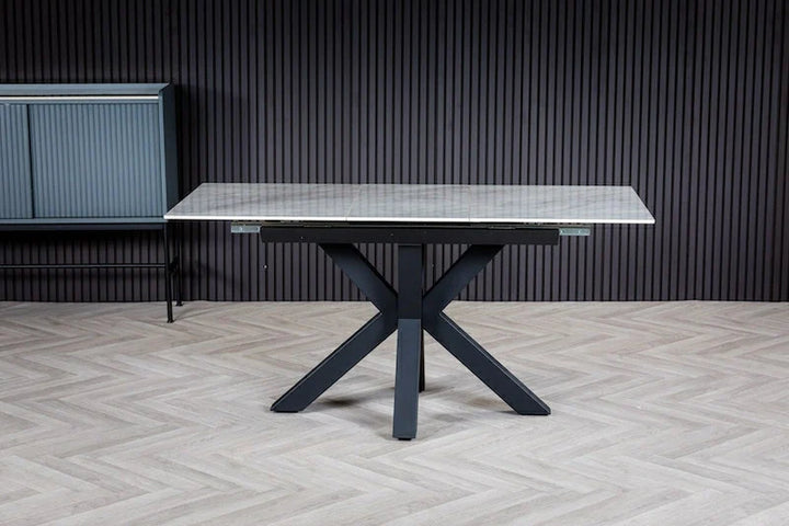 Nova 120-160cm White Ceramic Marble Centre Extending Dining Table