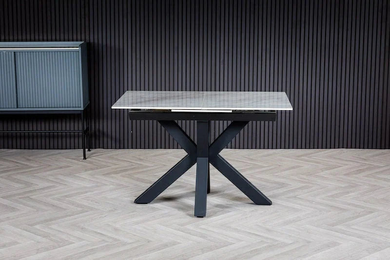 Nova 140-180cm White Ceramic Marble Centre Extending Dining Table