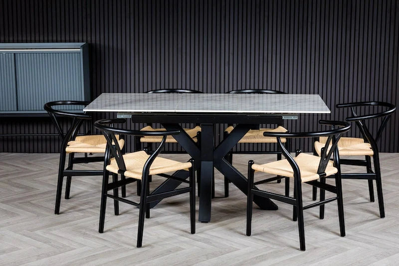 Nova 120-160cm White Ceramic Marble Centre Extending Dining Table