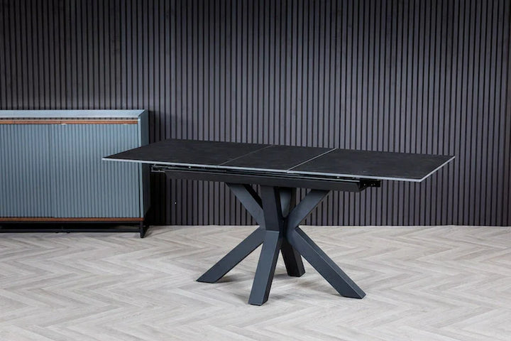 Nova 140-180cm Dark Grey Ceramic Marble Centre Extending Dining Table