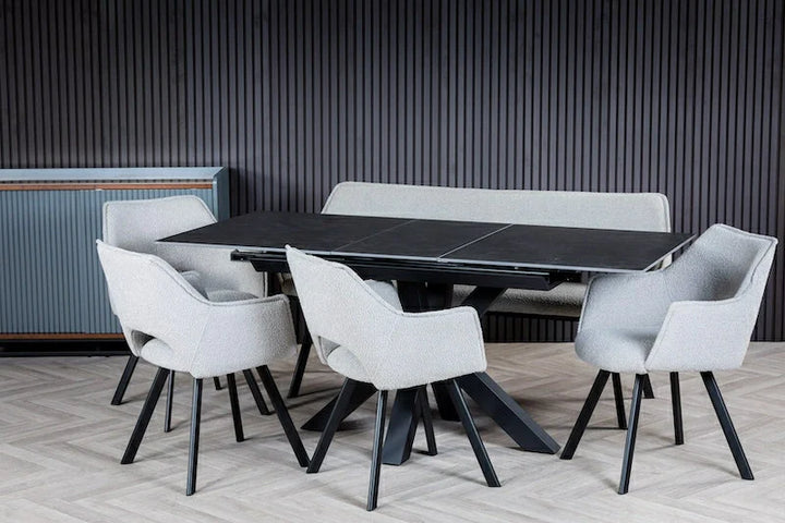 Nova 120-160cm Dark Grey Ceramic Marble Centre Extending Dining Table