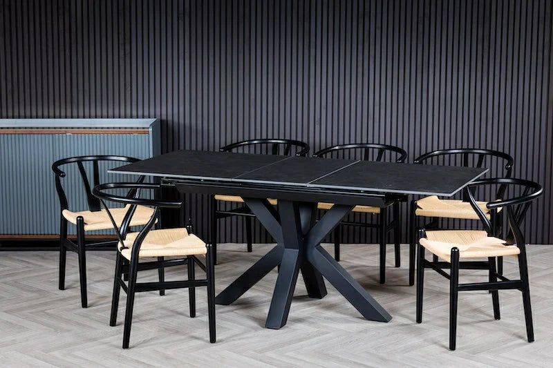 Nova 140-180cm Dark Grey Ceramic Marble Centre Extending Dining Table