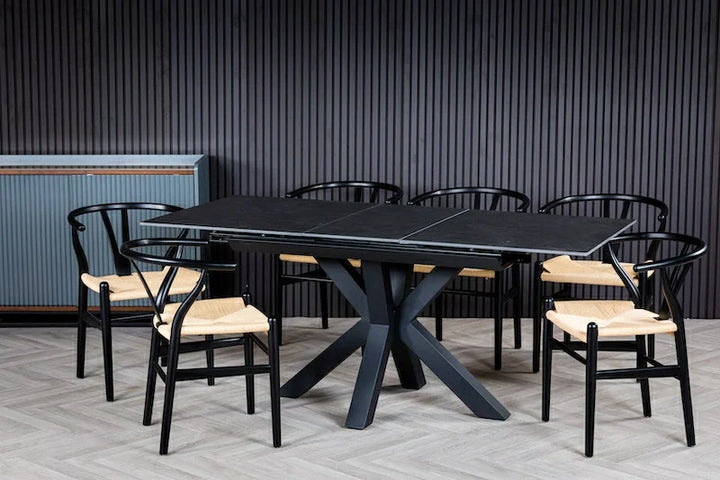Nova 140-180cm Dark Grey Ceramic Marble Centre Extending Dining Table