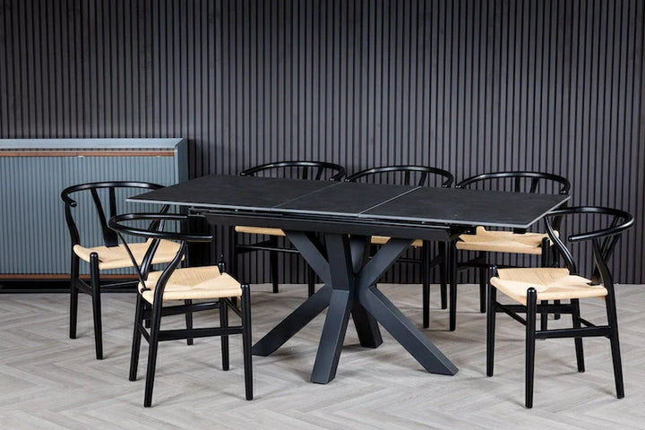 Nova 120-160cm Dark Grey Ceramic Marble Centre Extending Dining Table