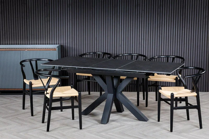 Nova 140-180cm Dark Grey Ceramic Marble Centre Extending Dining Table