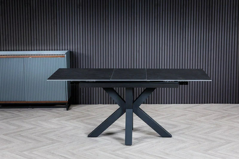 Nova 140-180cm Dark Grey Ceramic Marble Centre Extending Dining Table