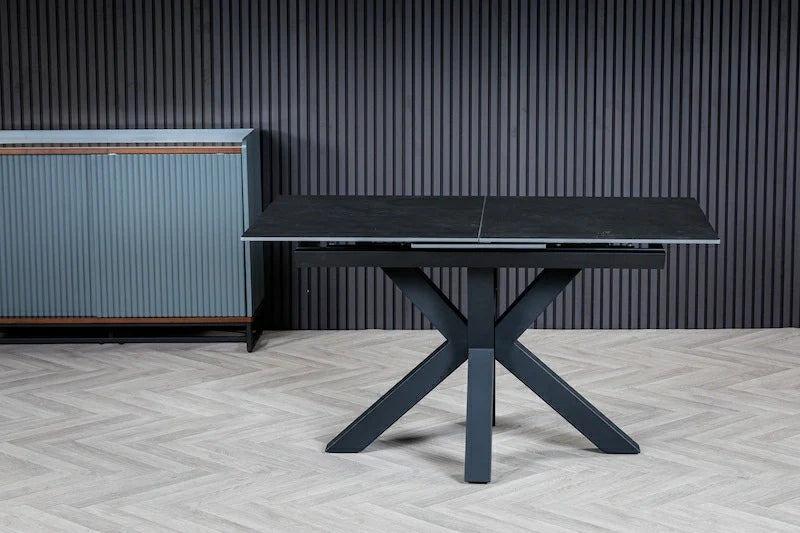 Nova 120-160cm Dark Grey Ceramic Marble Centre Extending Dining Table