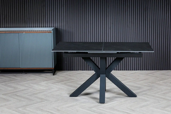 Nova 120-160cm Dark Grey Ceramic Marble Centre Extending Dining Table